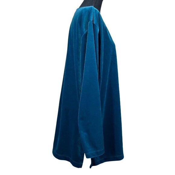 Liz Baker Essentials Teal Blue Velvet Long Sleeve Round Neck Top Size 3X - Picture 2 of 7